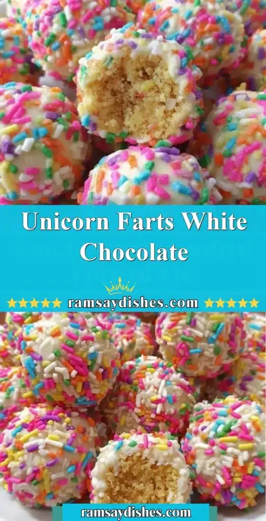 Delicious Unicorn Farts White Chocolate treat with colorful sprinkles