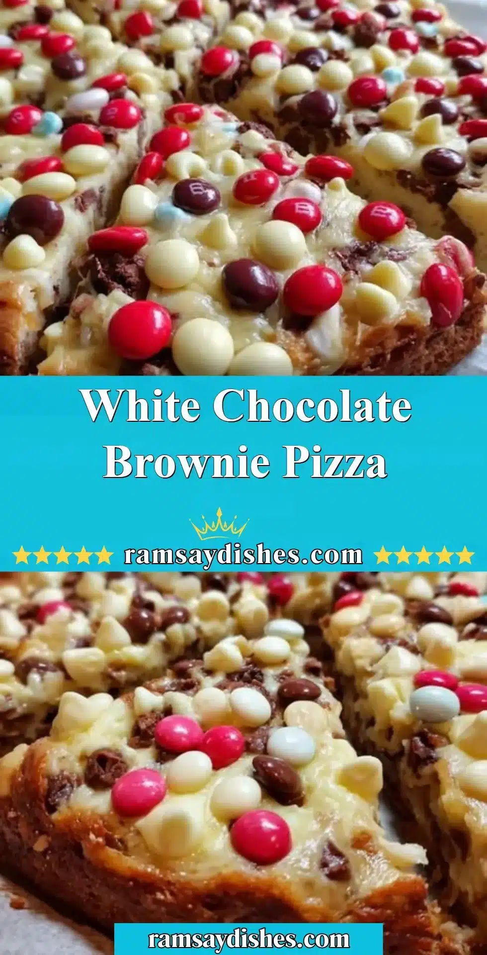 White Chocolate Brownie Pizza 2 Delicious white chocolate brownie pizza topped with creamy white chocolate and nuts