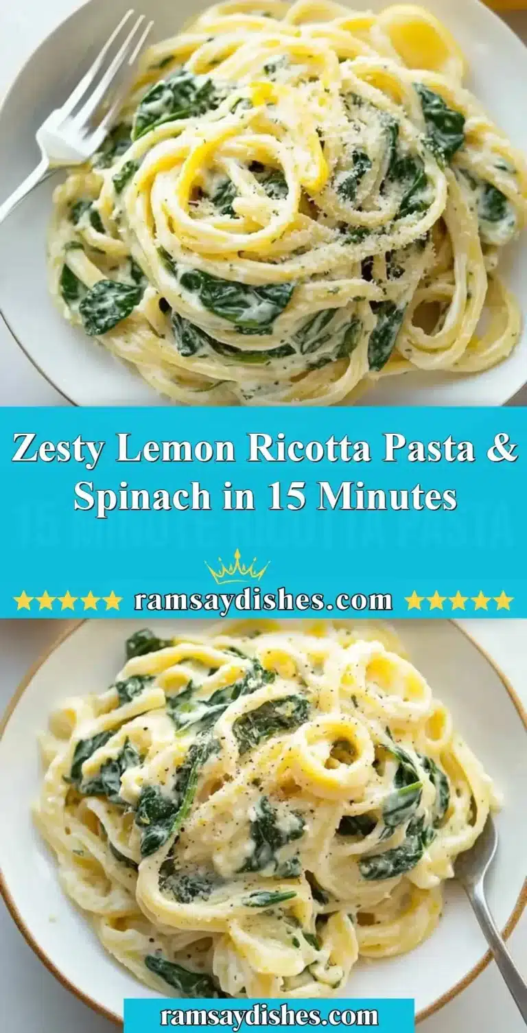 Zesty lemon ricotta pasta with spinach served in a bowl