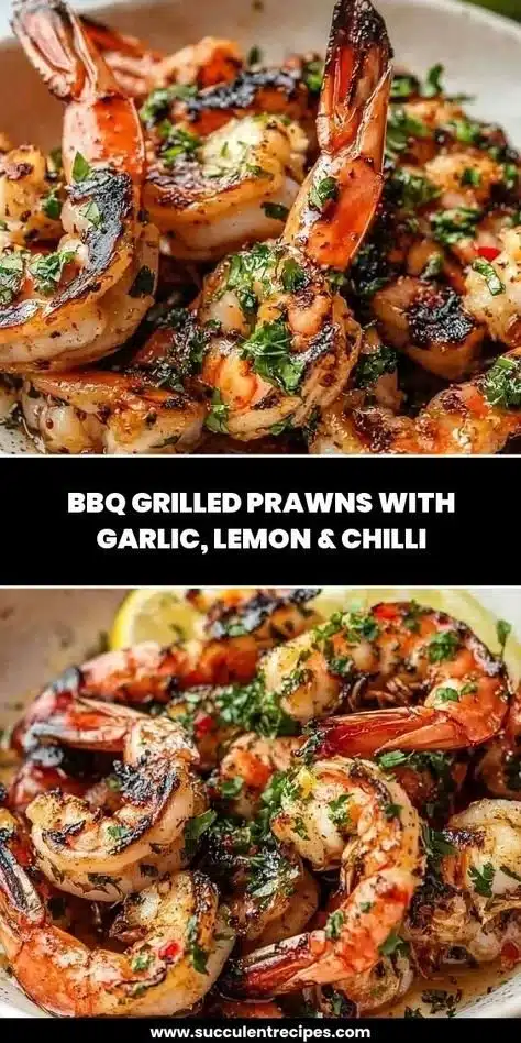 Delicious BBQ grilled prawns on the barbecue grill