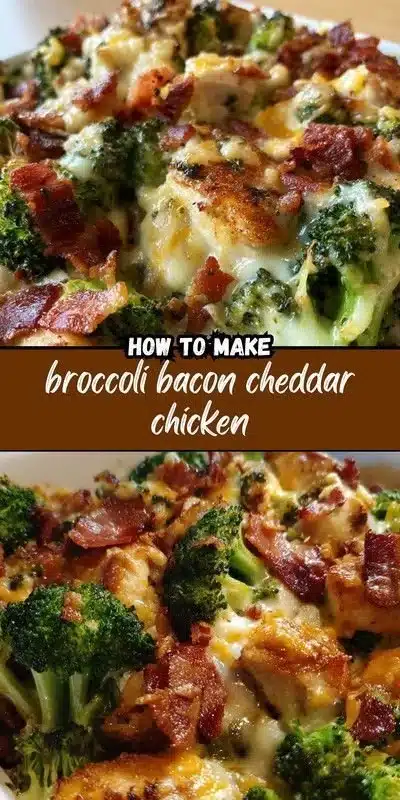 Baked broccoli bacon cheddar chicken garnished and served on a plate