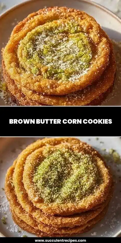 Brown Butter Sweet Corn Cookies 6 Freshly baked brown butter sweet corn cookies on a rustic wooden table.