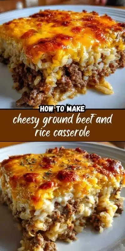 Cheesy Ground Beef and Rice Casserole 6 Delicious Cheesy Ground Beef and Rice Casserole in a baking dish