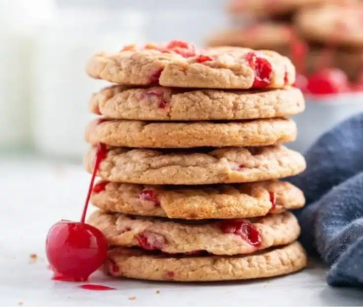 Cherry Almond Cookies – Soft, Sweet & Irresistible Treats 9 Delicious cherry almond cookies on a plate, perfect for dessert or snacks.