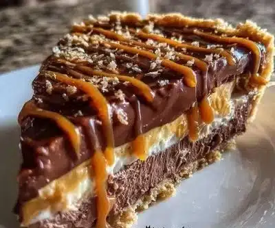 Delicious Chocolate Caramel Cream Pie with rich chocolate and creamy caramel layers