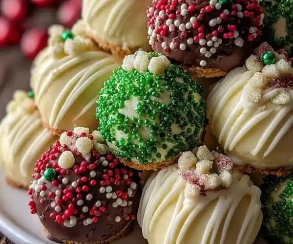 Delicious Christmas Tree Cake Truffles decorated with festive elements