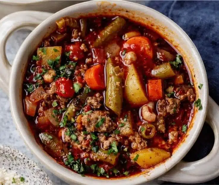Delicious Cowboy Soup served in a bowl, showcasing its hearty ingredients.
