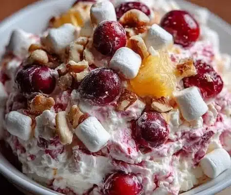 Cranberry Fluff Salad with creamy texture and vibrant colors