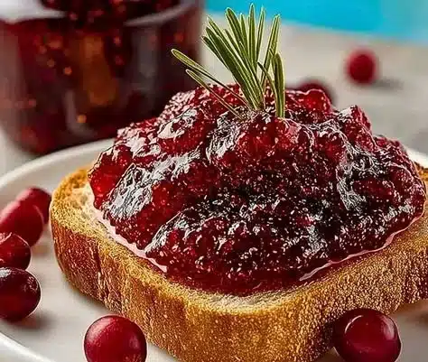 Homemade cranberry orange jam in a jar with fresh cranberries and oranges