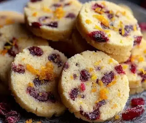 Cranberry orange shortbread cookies with a festive decoration
