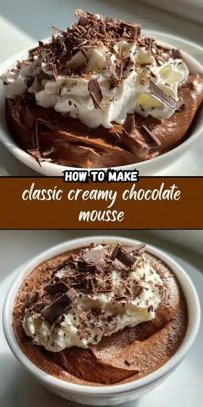 Bowl of decadent classic creamy chocolate mousse topped with chocolate shavings