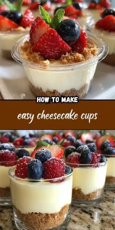 Delicious easy cheesecake cups served in clear dessert cups
