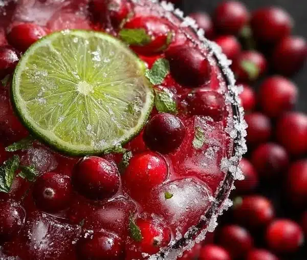 Festive cranberry-infused mistletoe margarita with a lime twist