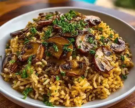 Flavor-Packed One-Pot Mushroom Rice 7 Flavor-packed one-pot mushroom rice dish served with herbs and vegetables