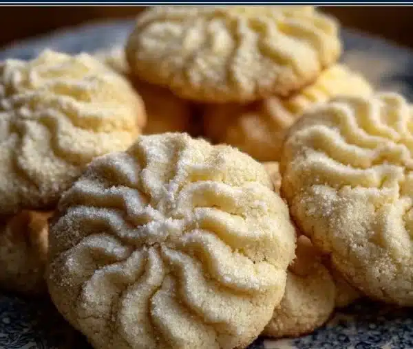 French Butter Cookies 7 Freshly baked French Butter Cookies on a rustic wooden table