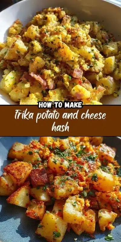 Delicious Frika Potato and Cheese Hash served in a bowl with herbs