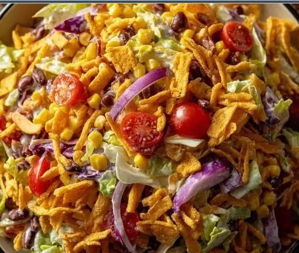 Frito Cowboy Cabbage Salad with colorful vegetables and Fritos