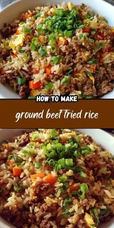 Delicious plate of ground beef fried rice with vegetables