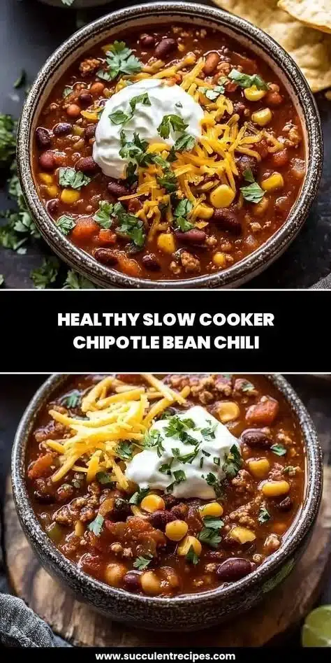 Bowl of healthy slow cooker Chipotle Bean Chili topped with fresh herbs.