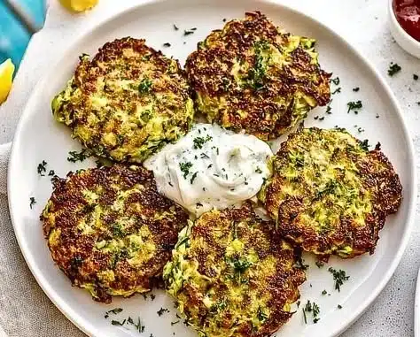 Healthy Zucchini Fritters 20 Healthy zucchini fritters crispy snack with fresh vegetables