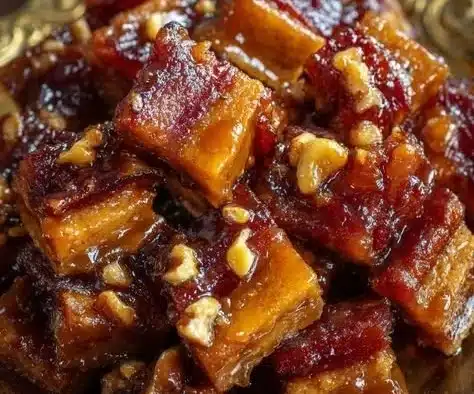 Delicious Maple Caramel Bacon Crack Bites on a serving plate