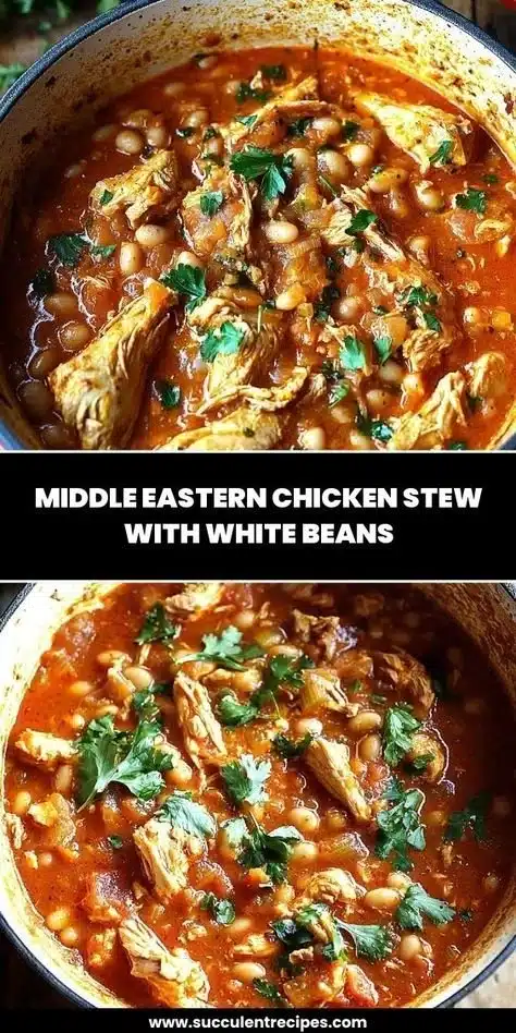 Middle Eastern Chicken Stew with White Beans 7 Bowl of Middle Eastern chicken stew with white beans, garnished with herbs.