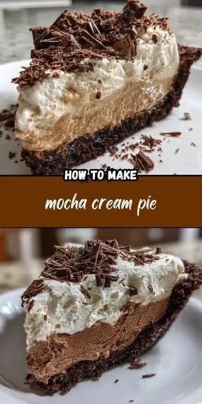 Delicious slice of Mocha Cream Pie with chocolate and coffee toppings