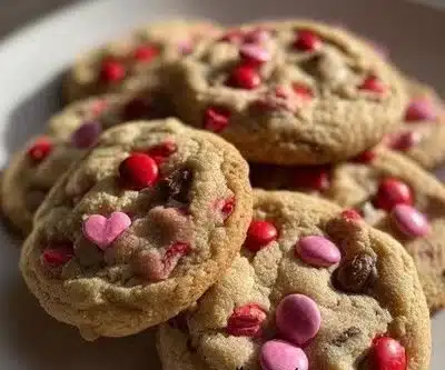 Oreo M&Ms cookies with chocolate candies and crushed Oreos on a plate