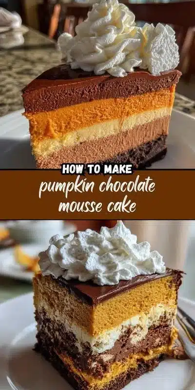 Pumpkin Chocolate Mousse Cake 2 Delicious Pumpkin Chocolate Mousse Cake with creamy layers and chocolate garnish