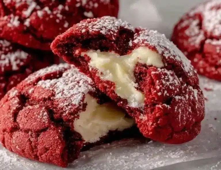 Delicious Red Velvet Cheesecake Stuffed Cookies on a plate