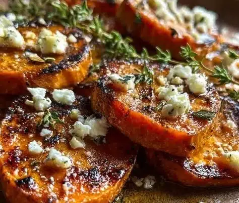 Roasted Sweet Potato Rounds with Honey Feta and Thyme 26 Roasted sweet potato rounds drizzled with honey and topped with feta and thyme