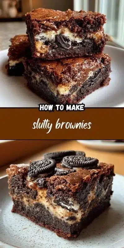 Slutty Brownies 9 Delicious Slutty Brownies layered with cookie dough and Oreos