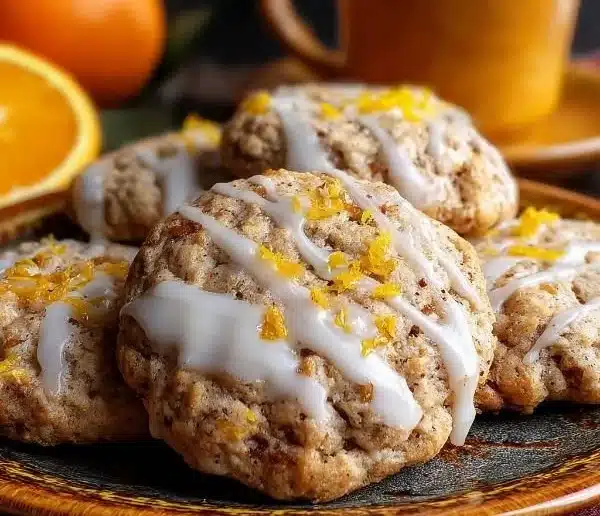 Spiced orange clove cookies with a zesty glaze on a plate