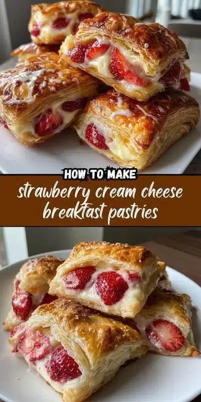 Strawberry cream cheese breakfast pastries arranged on a plate