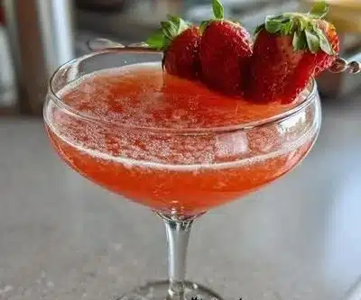 Strawberry Lemon Drop Martini 8 Strawberry Lemon Drop Martini cocktail garnished with fresh strawberries and lemon.
