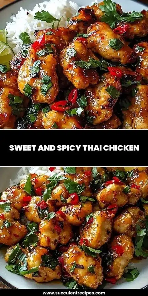 Delicious sweet and spicy Thai chicken dish served with fresh herbs