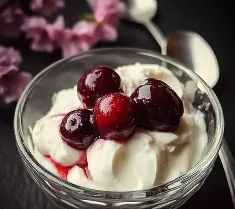 Cherry Yogurt Parfait 11 Delicious cherry yogurt parfait with cherries, yogurt, and granola in a glass