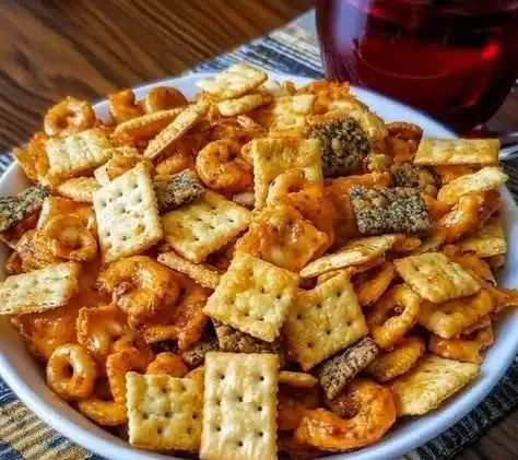 Firecracker Cheese Cracker Snack Mix 2 Firecracker Cheese Cracker Snack Mix with crispy crackers and bold flavors