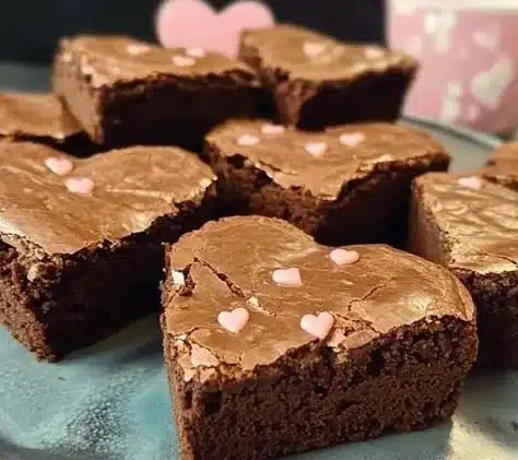Delicious homemade fudge brownies on a plate with chocolate drizzles