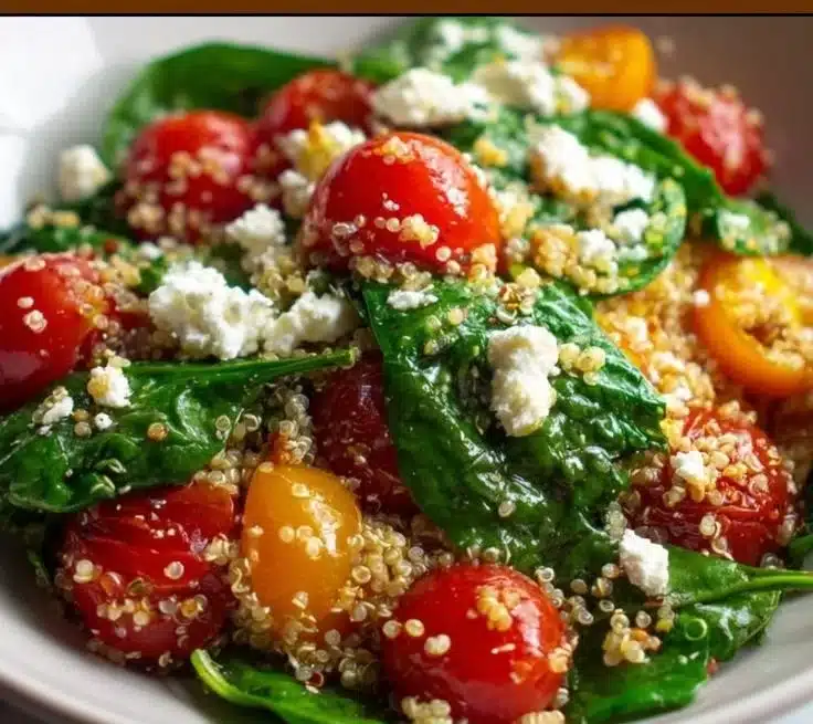 Heart-healthy quinoa salad with fresh vegetables and dressing