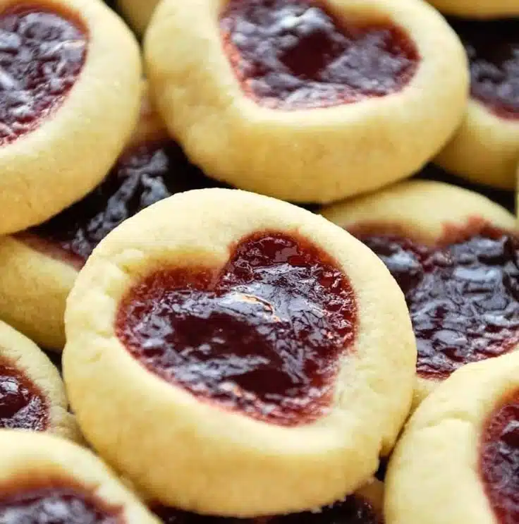 Delicious Heart Jam Cookies with fruit jam filling, perfect for any holiday treat.