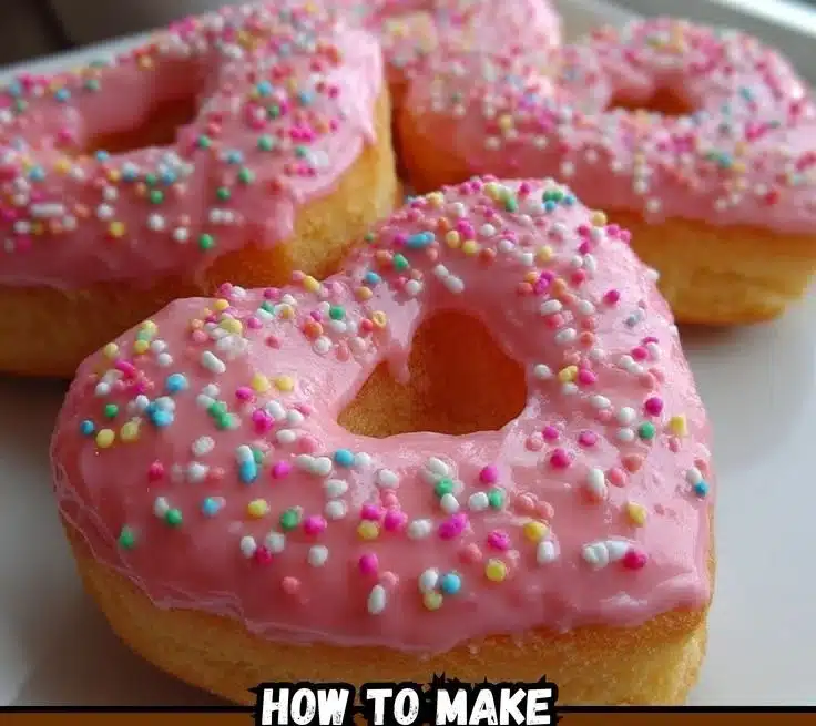 Delicious heart-shaped donuts with colorful icing and sprinkles