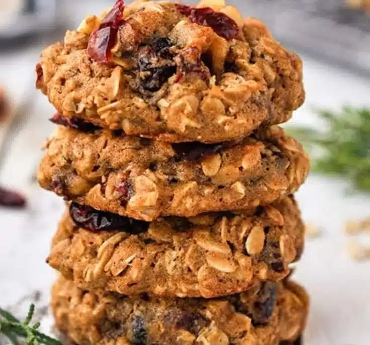 Oatmeal cranberry walnut cookies on a plate, showcasing their chewy texture and mix-ins.