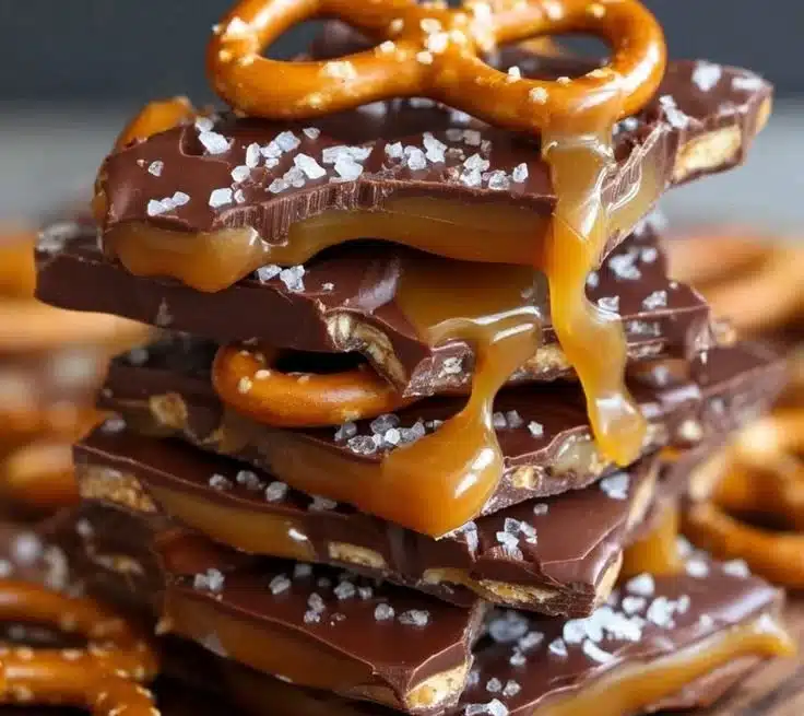 Salted caramel pretzel bark with a sweet and salty layer of flavor