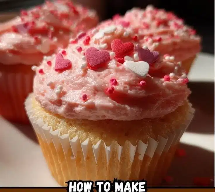 Valentine's Day Cupcakes 4 Deliciously baked Valentine's Day cupcakes decorated with hearts and roses.