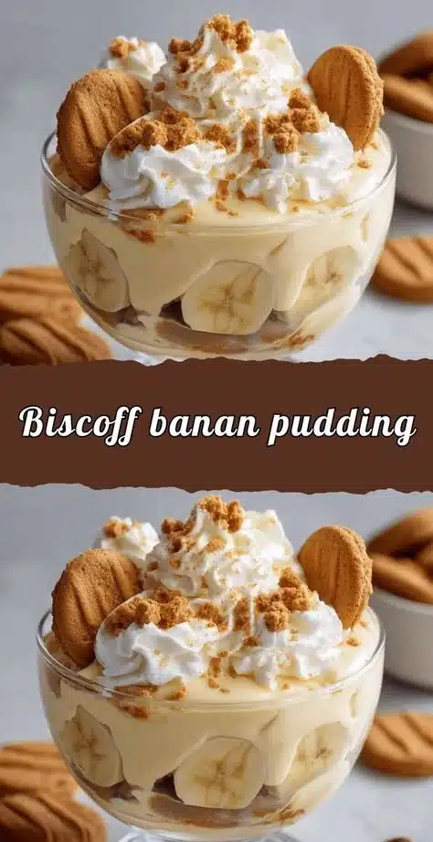 Delicious Biscoff Banana Pudding topped with crumbled Biscoff cookies
