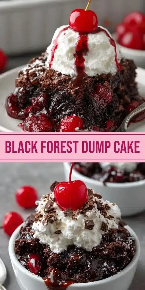 Black Forest Dump Cake with chocolate and cherries, an easy dessert recipe.