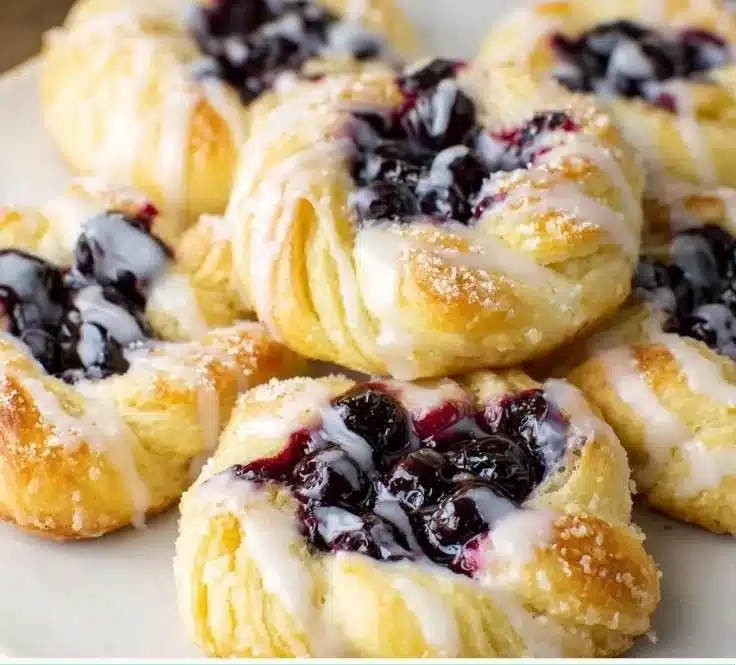 Freshly baked Blueberry Lemon Danish pastry with blueberries and lemon zest