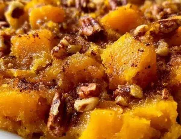 Delicious butternut squash apple bake with cinnamon and nuts
