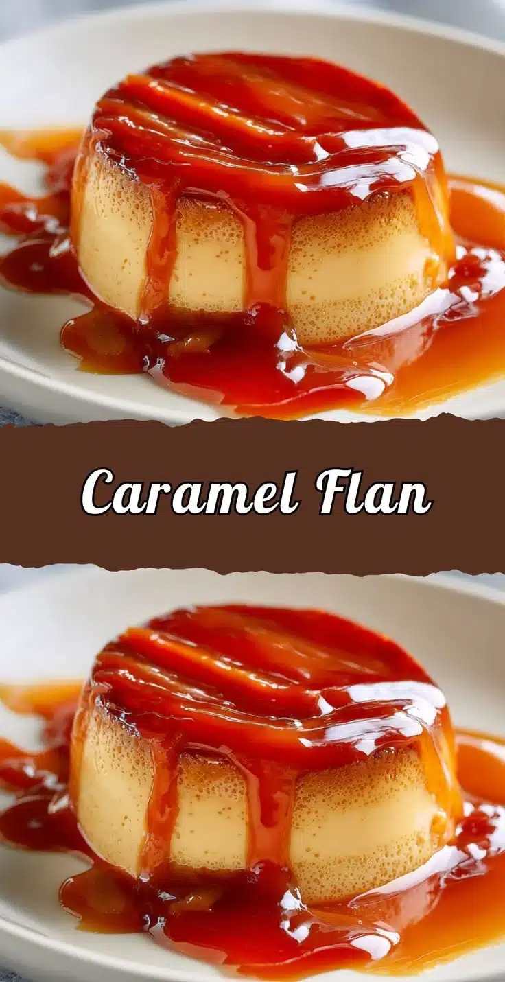 Delicious caramel flan with a rich caramel glaze served in a dessert dish.